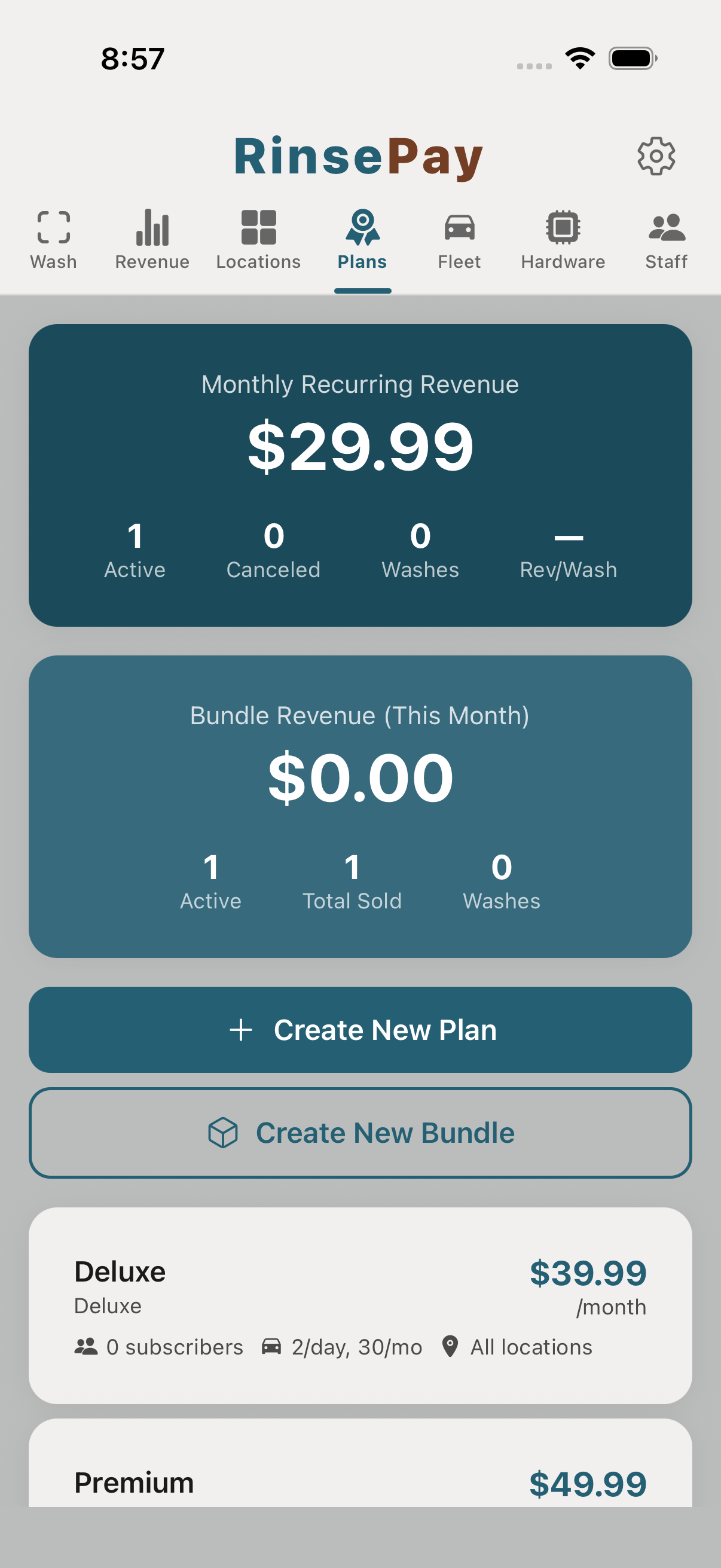 Active subscriptions list (main Plans page, scrolled).