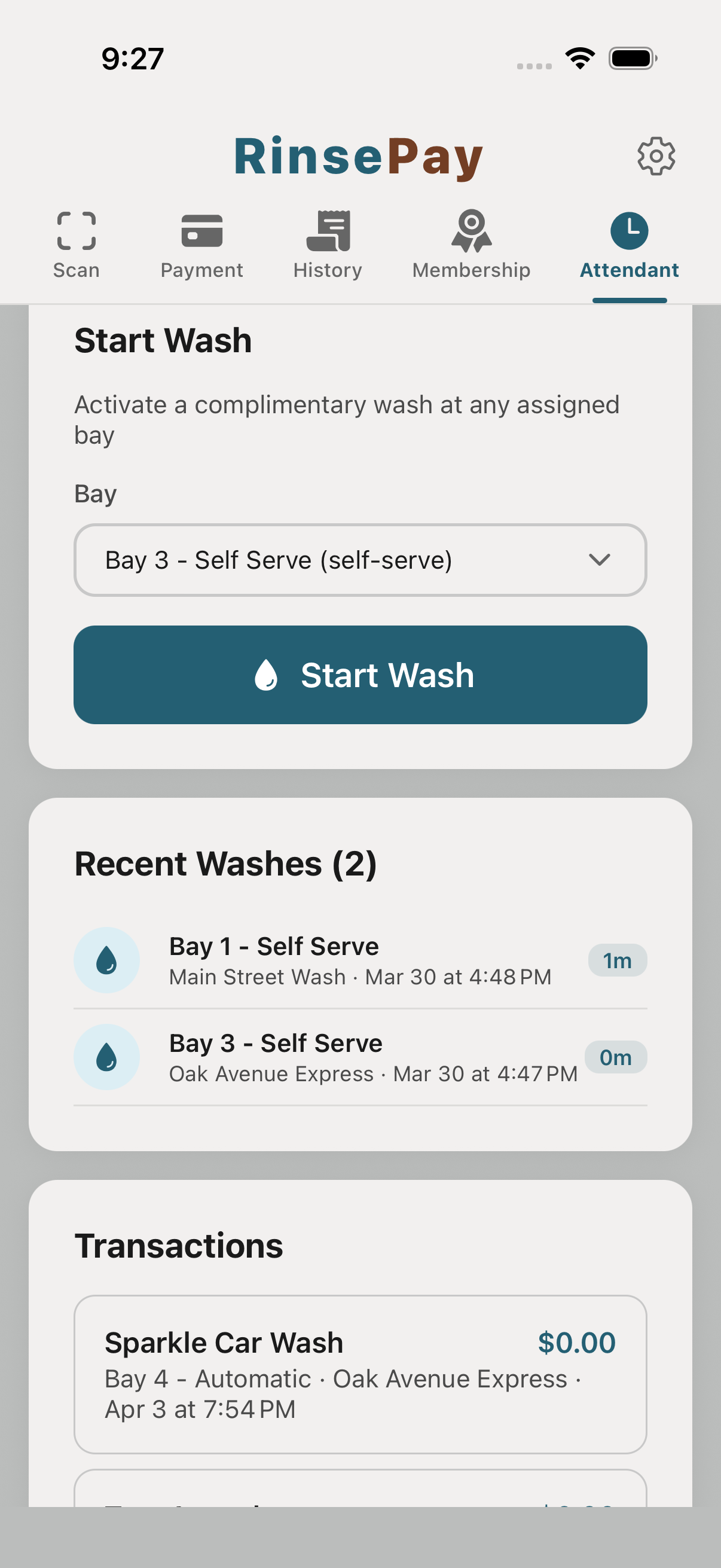 Attendant start-wash bay picker.