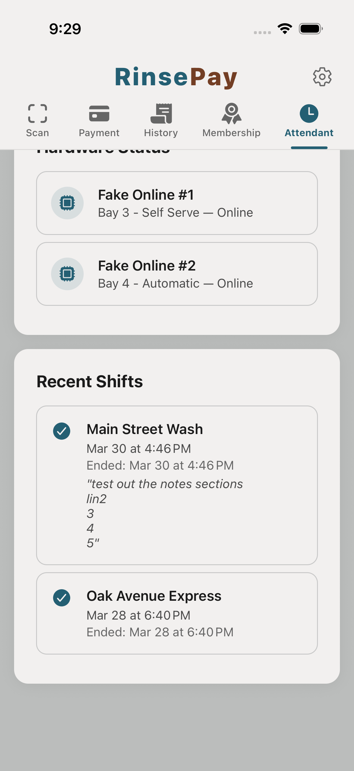 Attendant timeclock — your hours.