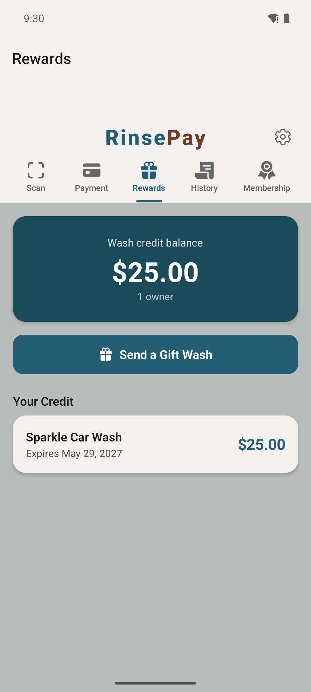 Customer Rewards tab — points and credit.