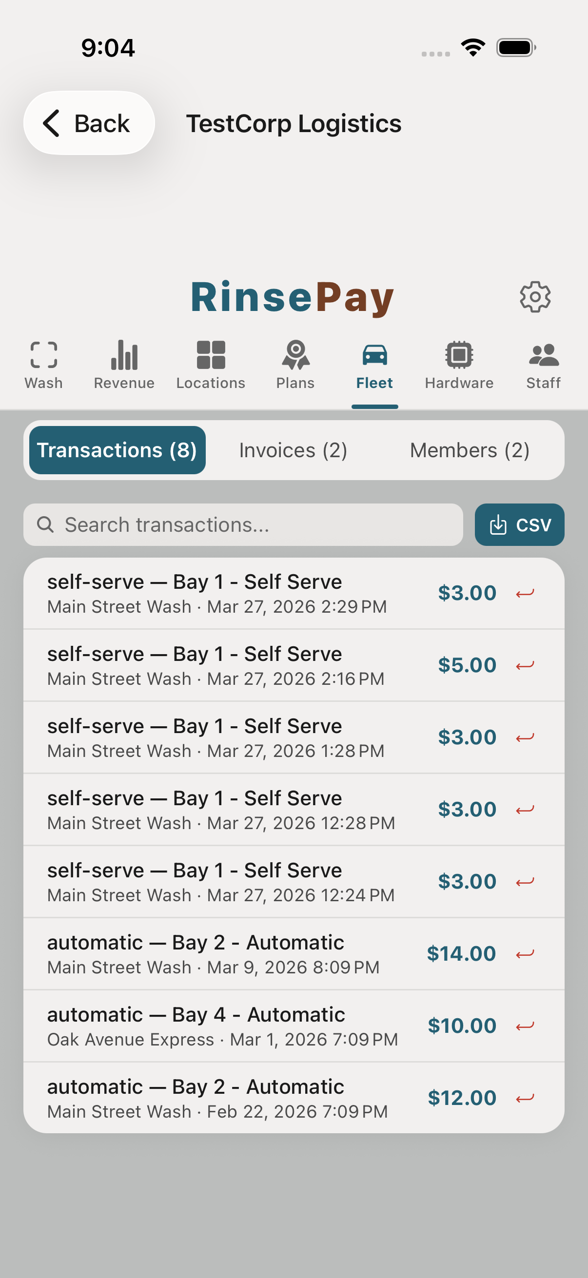 Fleet activity view — first wash lands.