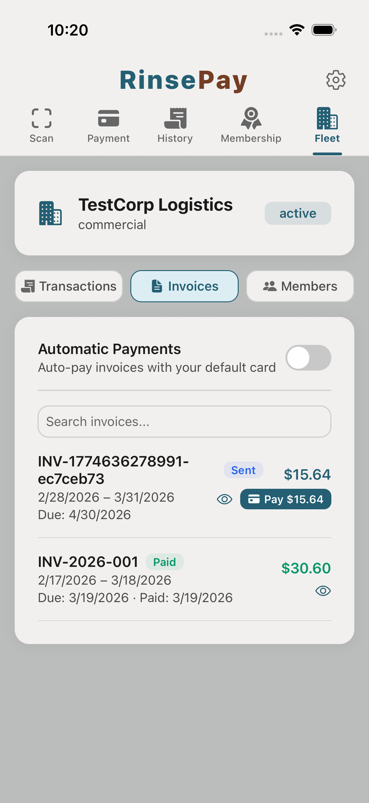 Fleet manager's invoice inbox.