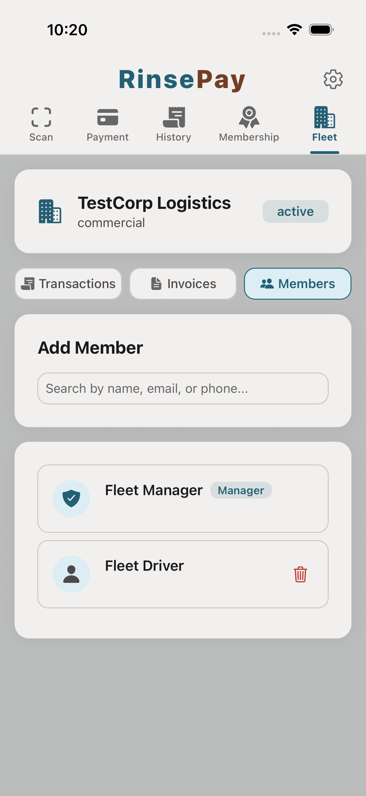 Fleet manager — members tab.