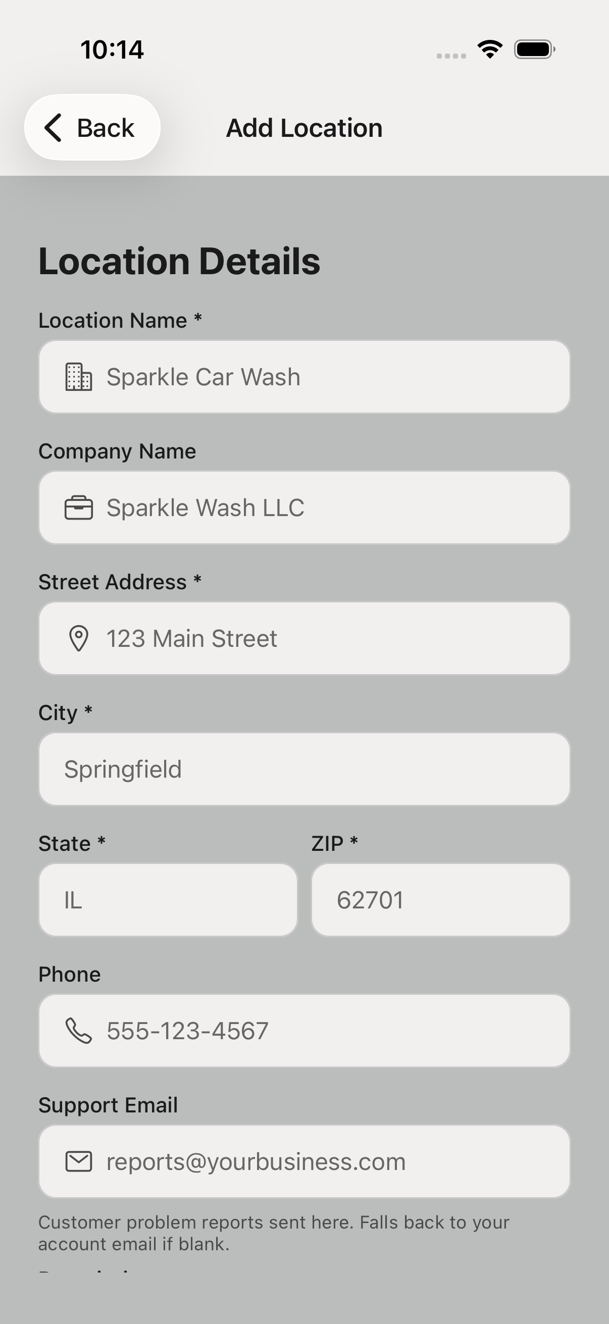 Create location screen.