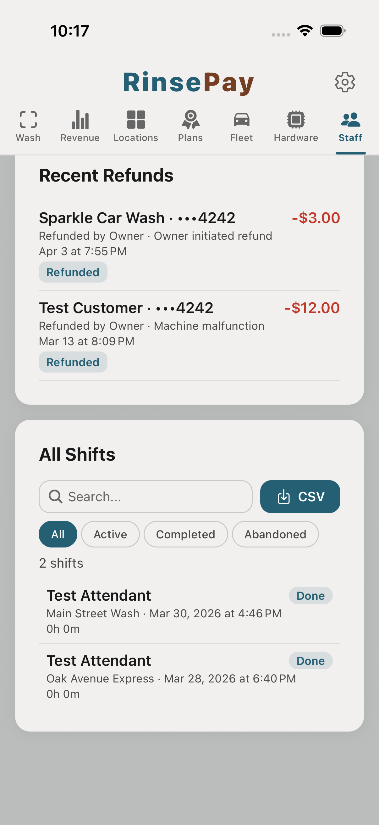 Owner's view of attendant shifts.