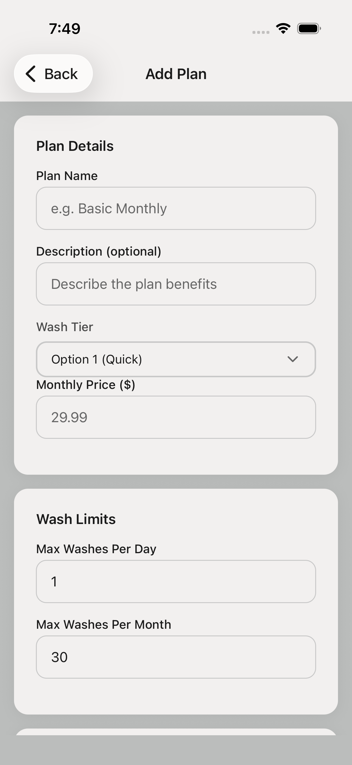 Create bundle screen.
