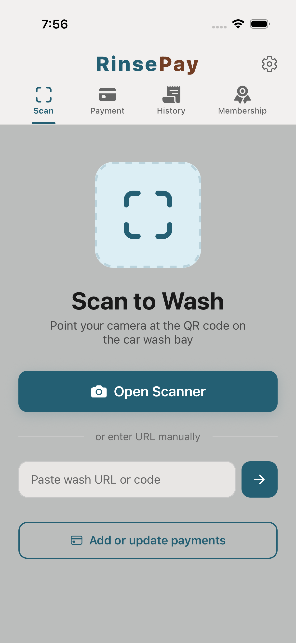 Scan screen with camera viewfinder.